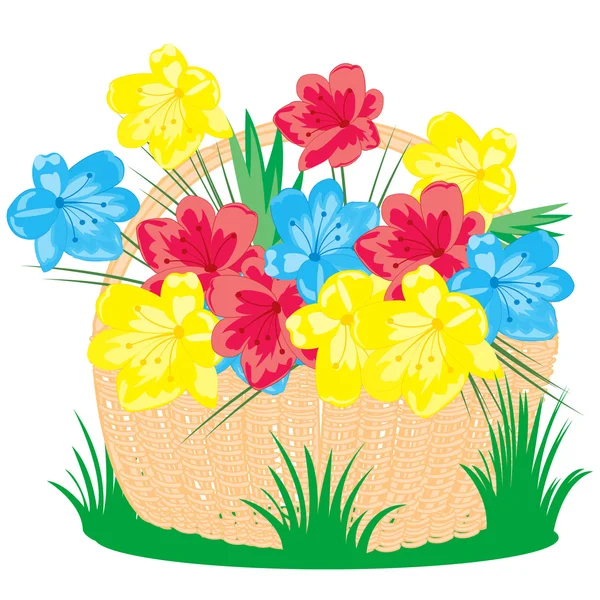Coș cu flori de câmp — Vector de stoc