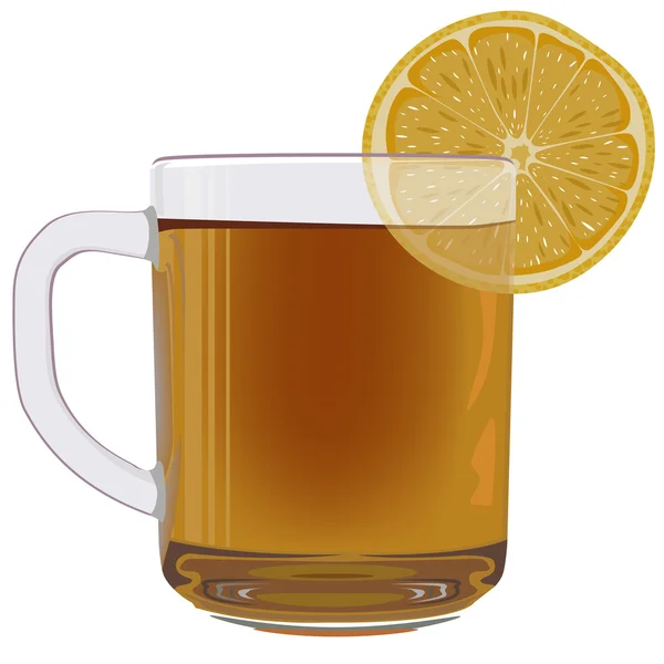 Thé au citron dans une tasse en verre — Image vectorielle