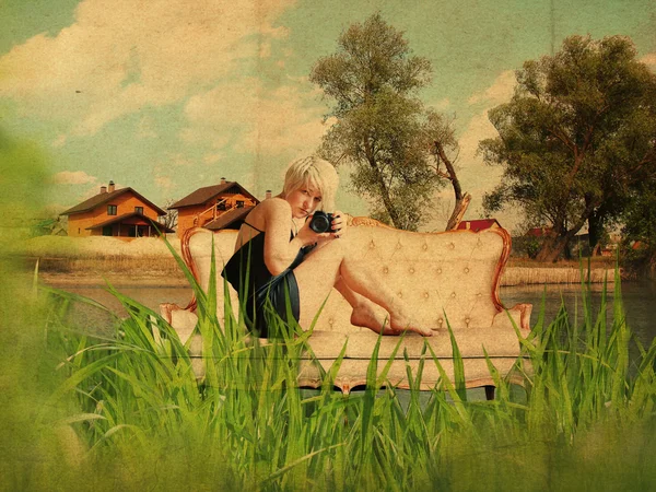 Stilvolle Collage mit junger Frau — Stockfoto