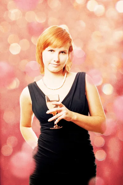 Beauty young woman with wine on the party — Stock Photo, Image