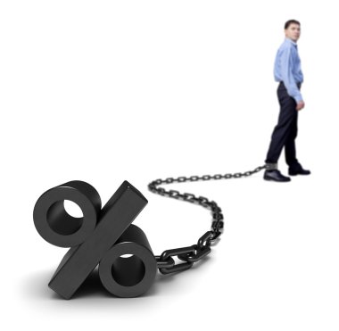 Interest Rate. Businessman Dragging a Percentage Sign. clipart