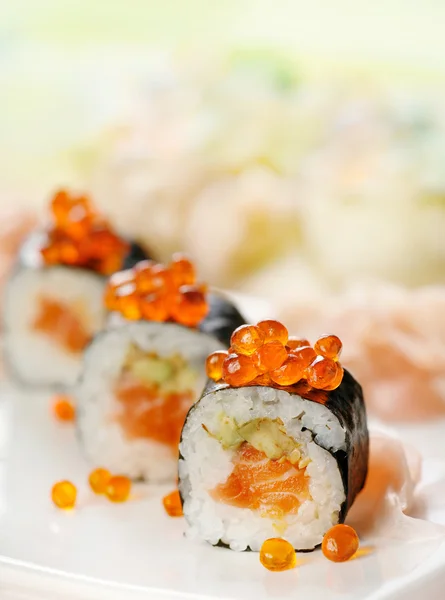 Sushi with salmon and caviar — Stock Photo, Image