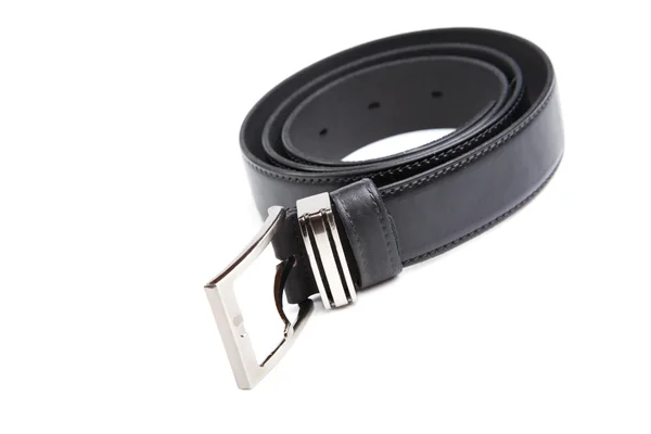 Man's black belt isolated on a white — Stock Photo, Image
