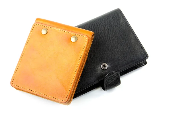 革製の財布と、白で隔離される主催者 — ストック写真