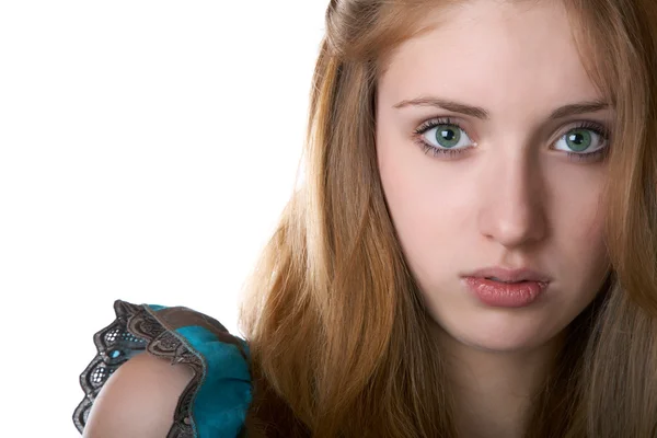 Portret van het meisje met groene ogen close-up — Stockfoto