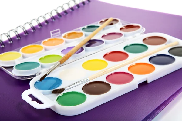 Water colour paints brush albums for drawing — Stock Photo, Image