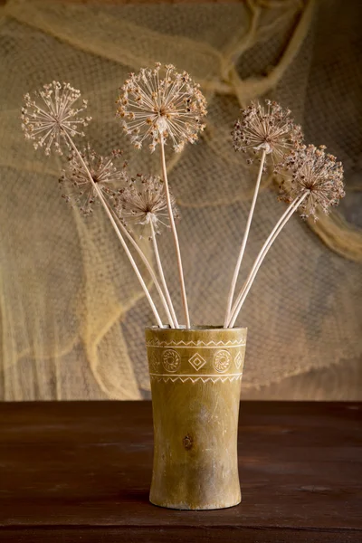 Natura morta con fiori secchi in vaso — Foto Stock
