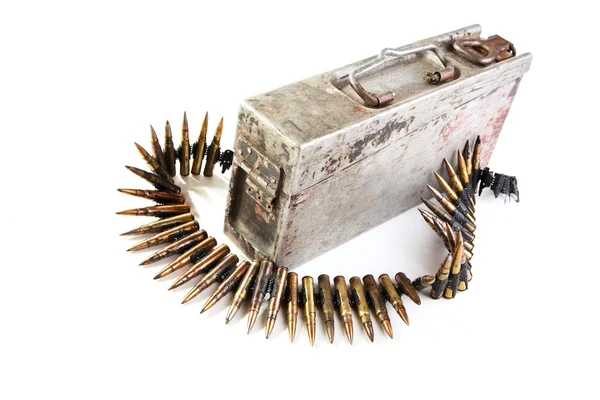 Machine-gun tape with cartridges of times Second World War on w — Stock Photo, Image