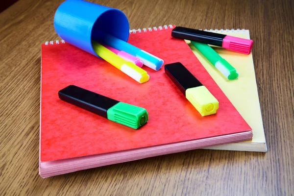 Business still-life with notebooks and markers — Stock Photo, Image