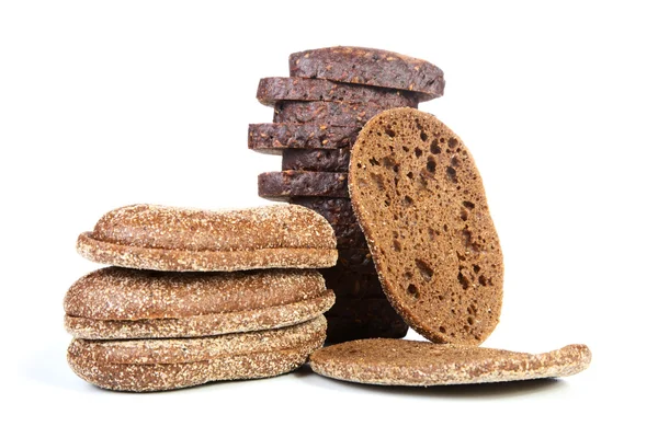 Two piles of slices black bread isolated on a white — Stock Photo, Image