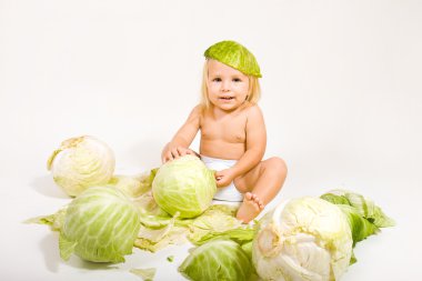 Baby with cabbage clipart