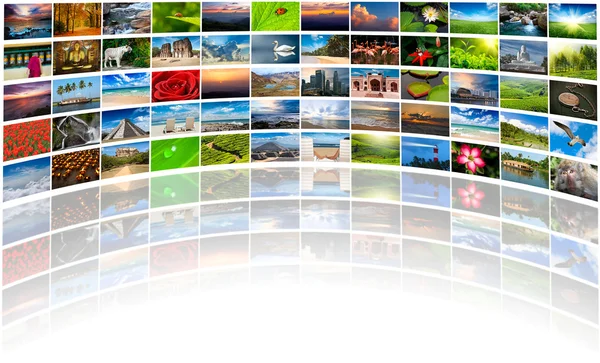 Abstrakt multimedia bakgrund består av många bilder med kopia — Stockfoto