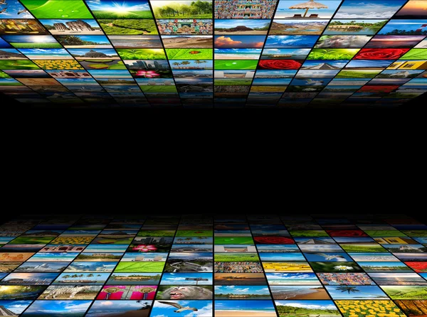 Abstract multimedia background composed of many images with copy — Stock Photo, Image