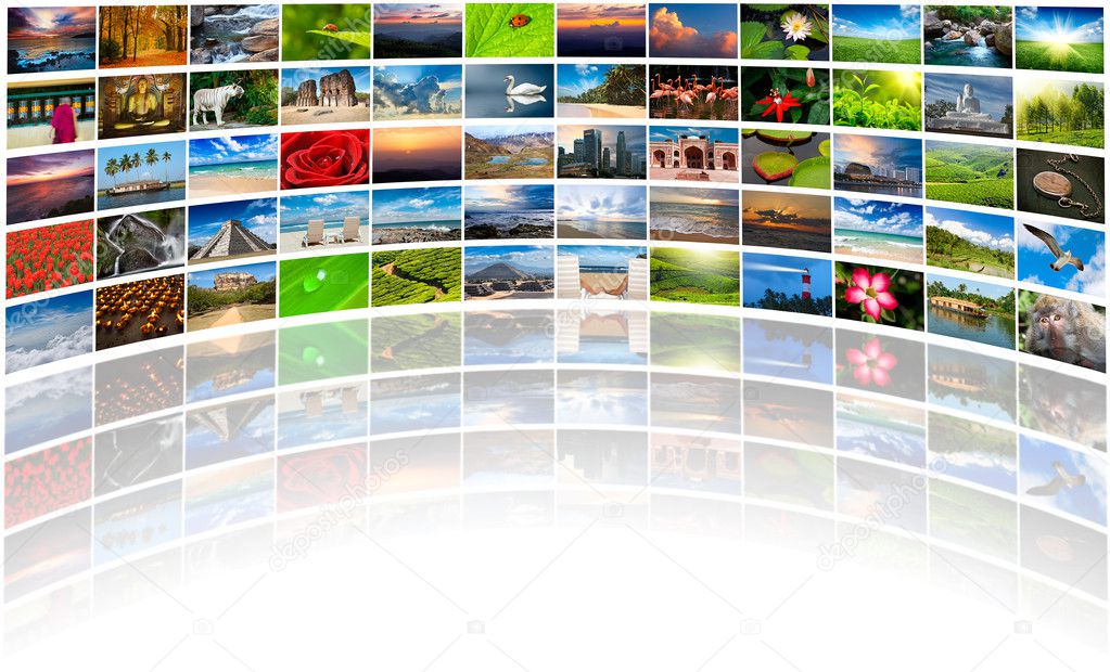Abstract multimedia background composed of many images with copy