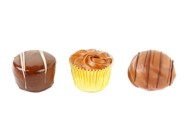 Három csokoládé édességek — Stock Fotó