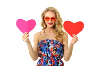 Girl with two hearts clipart