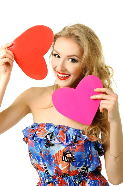 Girl with two hearts — Stock Photo, Image