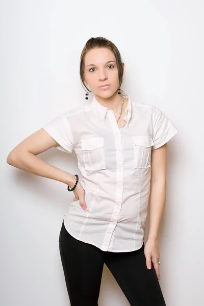 stock image Young sexy lady in white chemise