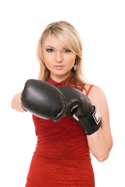Beautiful blond lady in boxing gloves — Stock Photo, Image