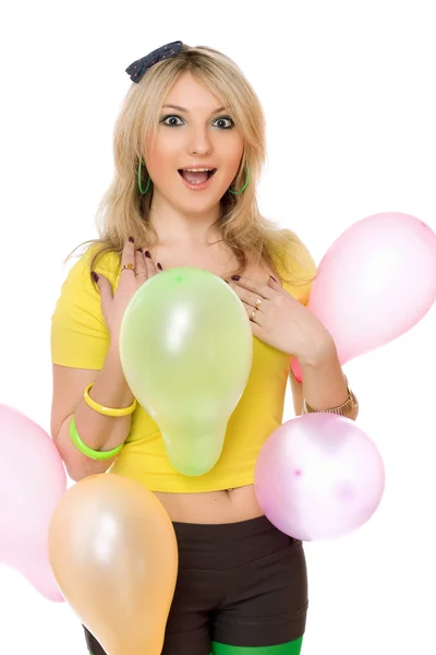 Pretty sexy blond girl with balloons — Stock Photo, Image