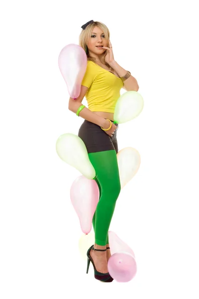 Pretty sexy blond lady with balloons — Stock Photo, Image