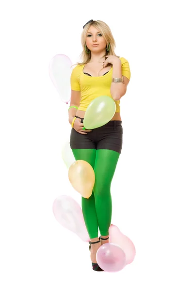 Balonlu güzel seksi sarışın Bayan — Stok fotoğraf