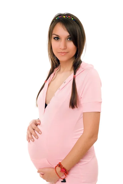 Schöne schwangere brünette Frau — Stockfoto