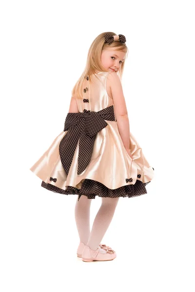Piękny mały dama w sukni. na białym tle — Zdjęcie stockowe