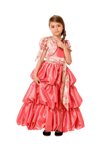 Charmig liten flicka i en lång klänning — Stockfoto