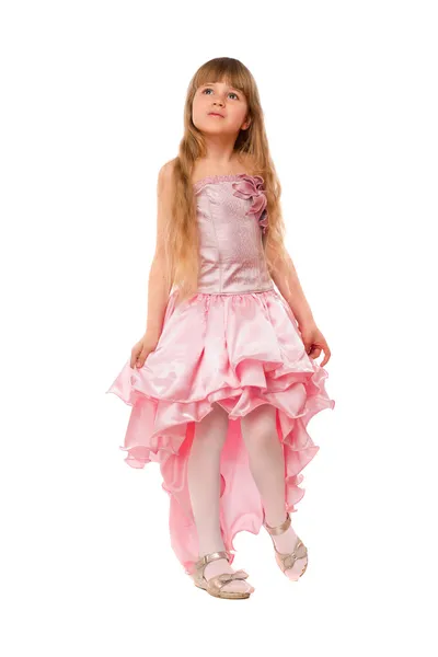 Pembe elbiseli tatlı küçük kız. — Stok fotoğraf