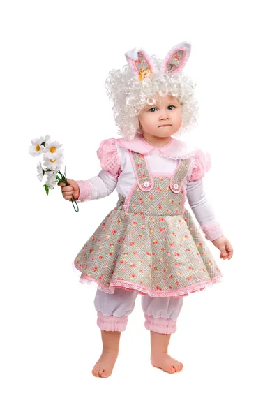 Little girl with flowers in hand — Stock Photo, Image