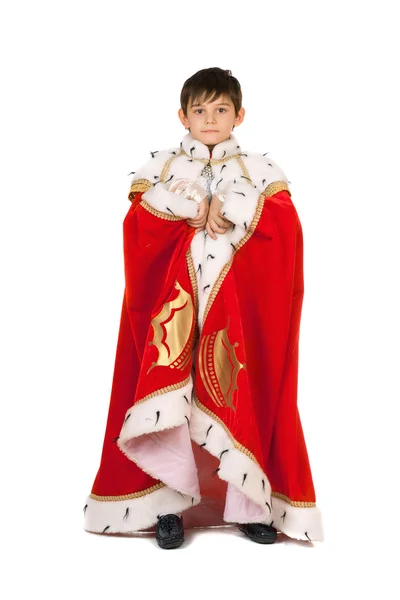 Boy dressed in a robe of King. Isolated — Stock Photo, Image