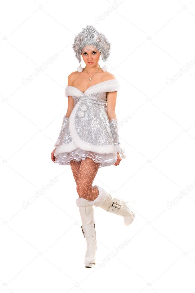 Sexy young woman dressed as Snow Maiden