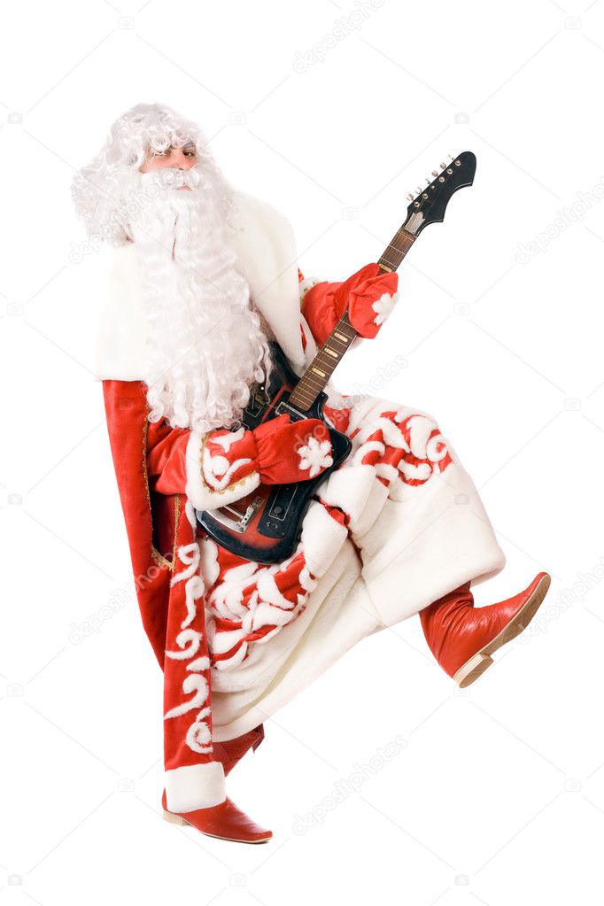 Ded Moroz plays on broken guitar. Isolated