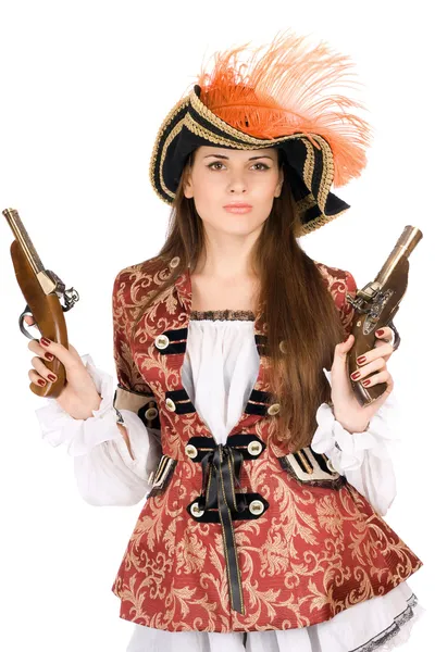 Πανέμορφη νεαρή γυναίκα με όπλα — Φωτογραφία Αρχείου