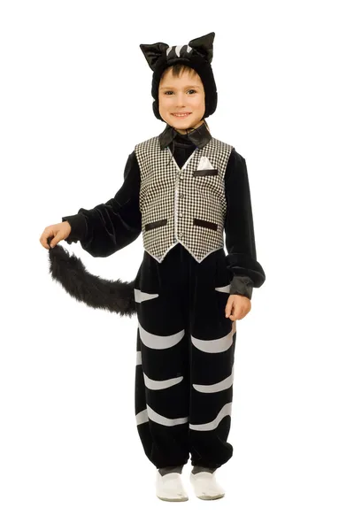 Speelse jongen in kostuum kat — Stockfoto
