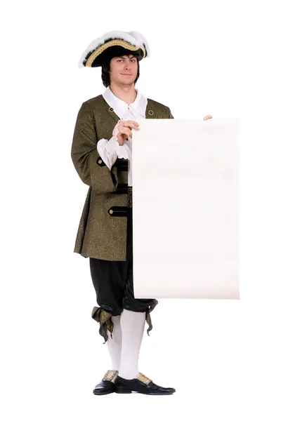 Man in a historical costume with the decree — Stock Photo, Image