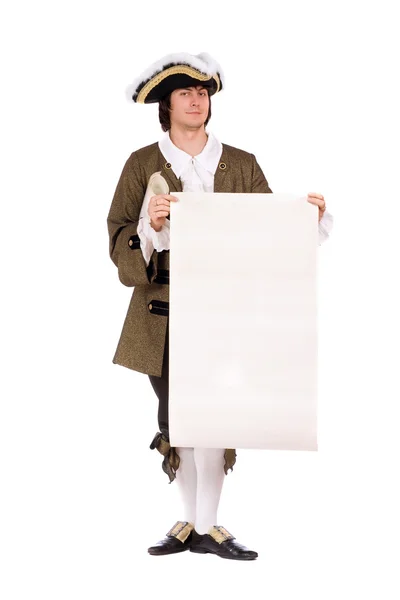 Man with the blank paper in hands — Stock Photo, Image