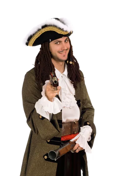 Mann im Piratenkostüm mit Pistolen — Stockfoto