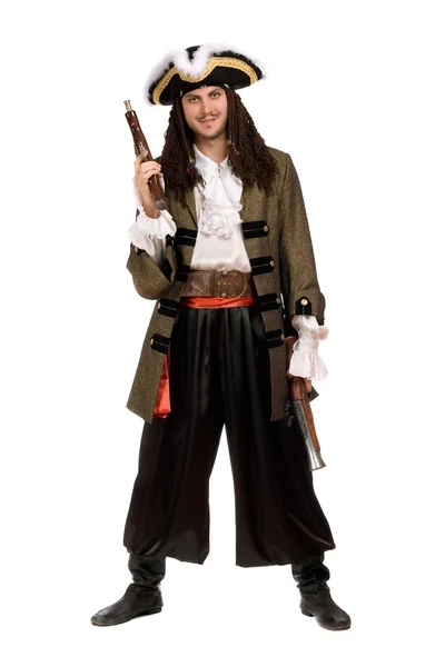 Άνθρωπος σε ένα κοστούμι πειρατών με πιστόλια — Φωτογραφία Αρχείου