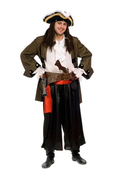 Sorridente giovane uomo in costume da pirata — Foto Stock