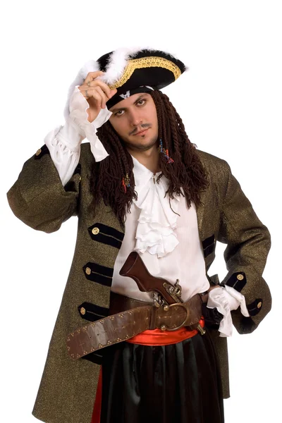 Portrait of young man in a pirate costume — Stock Photo, Image