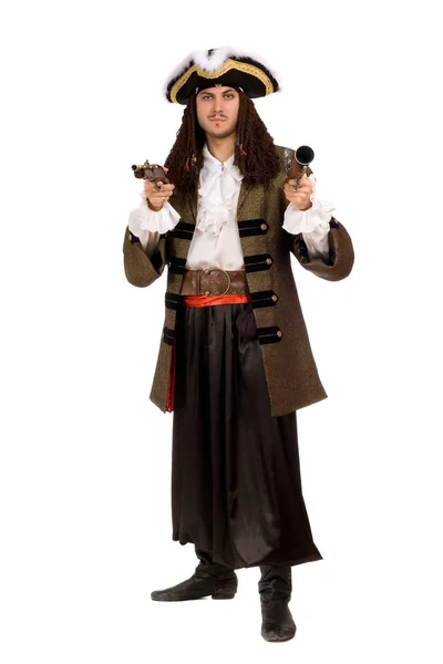 Young man in a pirate costume with pistol Royalty Free Stock Images