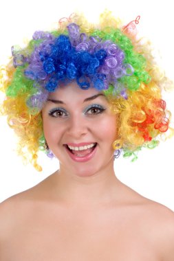 renkli bir peruk içinde mutlu kız