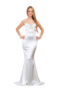 Beautiful young woman in wedding dress clipart