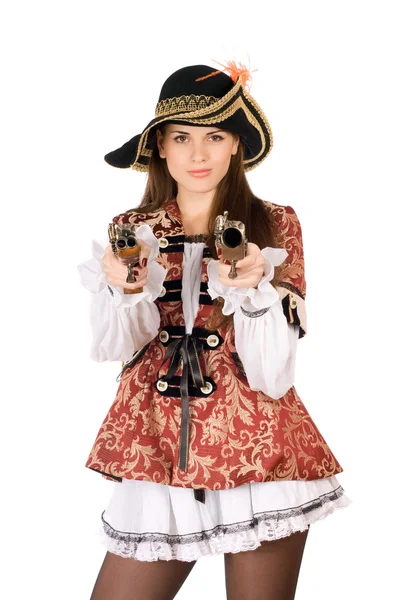 Bella donna con pistole vestite da pirati — Foto Stock