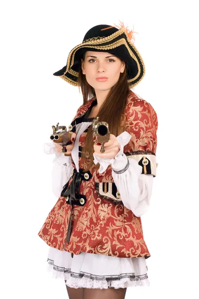 Τέλεια γυναίκα με όπλα ντυμένοι ως πειρατές — Φωτογραφία Αρχείου