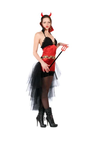 Girl is wearing a sexy devil costume — Stock Photo, Image