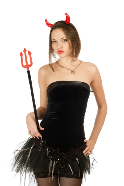 Jolie fille porte un costume du diable — Photo