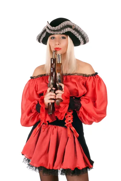Hot young blonde with guns — Stockfoto